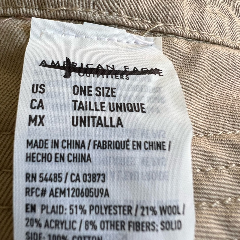 American Eagle plaid & khaki reversible bucket hat for men or women. Tan/Cream - Picture 6 of 8